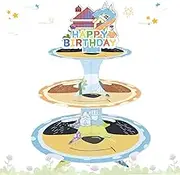 3-Tier Cartoon Blue Dog Cupcake Stand 2nd Cardboard Cake Stand Dessert Tower Holder for Girls Boys Blue Dog Theme Birthday Party Supplies Baby Shower Decorations