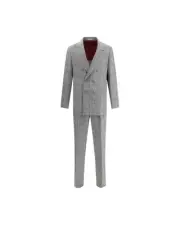 Brunello Cucinelli DoubleBreasted Linen Suit Men Black Suits & Blazers