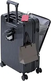 Yamazen KK022-M (BK) Carry Case, Front Opening, Medium Size, Suitcase with Stopper, Lightweight, 4-7 Nights, Drink Holder, USB Port, Width 16.9 x Depth 10.0 x Height 25.2 inches (43 x 25.5 x 64 cm),