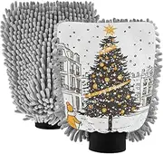 XYMZR Absorbent Microfiber Car Wash Mitt Christmas Trees Street, Funny Cute Anime Scratch Free for Cars Cleaning, Home Cleaning Mitts, 2 Pack, 10.24” L x 7.09” W
