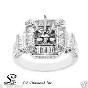 Statement Engagement Ring 1.68ct Round, Baguette Diamonds in 18k White Gold