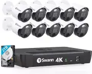 SWANN Master 4K, 16 Channel Home Security Camera System, 2TB NVR, 10 10-Pack