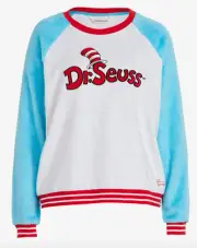 NEW PETER ALEXANDER DR SEUSS GREY SWEATER TOP / BLUE FURRY SLEEVES M RRP$89.95