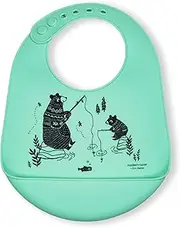 Modern Twist Bucket-Bib 100% Food-Grade Silicone, Waterproof and Reusable, Bear Family – Mint Green