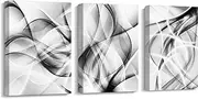 [Creoate] Black and White Grey Wall Art for Bedroom, 3 Panels Abstract Lines Art Canvas Print Artwork Set Modern Home Decoration for Bathroom Living Room, 12x16 Inchx3pcs, Small