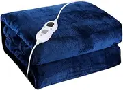 WOUODA Electric Heated Throw Heated Blanket Warm Washable Flannel Heating Blanket with 6 Heat Settings, 9-Hour Timer Overheating Protection (Blue,160x130CM)