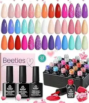 beetles Gel Polish Gel Nail Polish Kit with Base Top Coat, 23Pcs Glamour Games Collection Spring Summer Colors Gel Polish Pastel Nude Pink Purple Orange Nail Art Soak off Gel Nail Manicure Kit Girls
