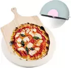 PIZZA STONE 13'' round Pizza Stone for Oven Baking & BBQ with Wooden Peel