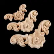 1/4Pcs Unpainted Oak Wood Rose Floral Applique Carved Corner Onlay Decal Décor