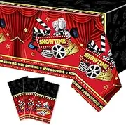 CEMECER 3PCS Movie Night Tablecloth Plastic Table Covers Movie Theater Table Cloth for Party Supplies Red Carpet Theme Party Decor (54 x 108 Inches)