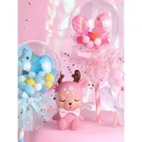在飛比找ETMall東森購物網優惠-創意蛋糕裝飾 藍粉生日氣球透明圓球裝飾插件 生日派對吸管插牌
