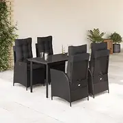 5 Piece Garden Dining Set with Cushions Black Poly Rattan, Furniture Sets, Patio Furniture