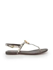 Grey Leather Snakeskin Pattern Toe Strap Sandals