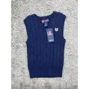 Chaps Sweater Vest Boys 2T Nevy Blue 3D Cable Knit V Neck Pullover NWT