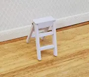 Dollhouse Short Step Ladder 3 Steps White Wood 1:12 Scale Miniature Opens/Closes