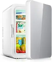 12L Mini Fridge For Skincare Food Heater Beverage Cooler Table Top Refrigerator Portable Electric Reefer Coolbox For Skincare & Cosmetics, Wines And Beverages AC+DC Power Compatibility(Silver)