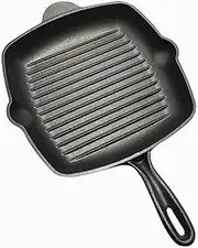 Preseasoned Cast Iron Square Grill/Griddle Pan, Griddle Pan with with Ridges, Helper Handle and Pouring Spouts for Easy Draining, Indoor Grilling Skillet