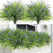 BIGFIS 12 Bundles Artificial Plants Outdoor Fake Monkey Grass with Flowers for Pot UV Resistant Garden Decor for Window Garden Patio Hanging Planter Pathway Front Porch (12, Purple)