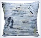 Herons Embroidered on Watercolor Decorative Pillow Cover 20'' Blue, Grey