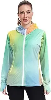 [GAIGEO] Women's Rash Guard Swim Quick Dry Fit UV Sun Shirts Watercolor Rainbow Long Sleeve Hoodie SPF 50 S, Watercolor Rainbow, Small