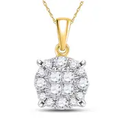 14k Yellow Gold Princess Diamond Fashion Cluster Pendant 1/6 Cttw
