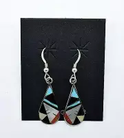 Zuni Handmade Multi-Stone Teardrop Inlay Earrings in Sterling Silver