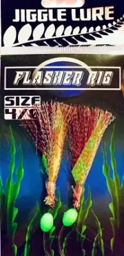 Snapper Kingfish Jewfish 2 Fly Flasher Jig Rig 60lb Leader 4/0 Circle Hooks