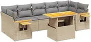 vidaxl 8-Piece Garden Sofa Set with Cushions - Beige Poly Rattan Outdoor sectionals & Patio Furniture with Adjustable Table and Side Table for Backyard, Terrace