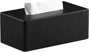 Cretkhp PU Leather Tissue Box Cover with Magnetic Closure, Modern Rectangular Tissue Box Holder Decorative for Bathroom Vanity Countertop Night Stands Bedroom Office (Black Striped, Rectangular)