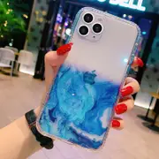 For iPhone 12/Pro/Max/Mini 11 Clear Marble Shockproof Case Glitter Bling Cover Blue IPhone 12 Pro Max (6.7")