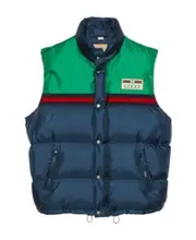 Gucci Colour Blocked Logo Patch Padded Gilet IT52,IT50,IT54,IT48,IT46 Dark blue and green