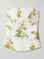 [Aje] Aje - Otta Strapless Pleated Floral-print Linen-blend Bustier Top - White - UK 14 UK 14 White