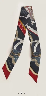 NWT Hermes Grand Apparat Silk Twilly Anthracite/Bordeau Scarf