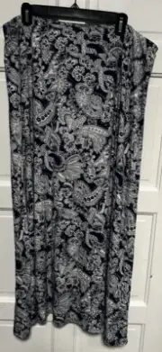 NEW Talbots Plus 2X Maxi Skirt Womens Blue White Paisley Pull On Summer Stretch