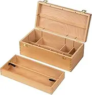 MEEDEN Large Art Supply Storage Box, Multi-Function Solid Beech Wooden Tool Chest for Paint Brush, Pencil, Pastel, Supplies 16''W x 8''D x 6-1/5''H