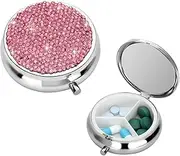 Soleebee Bling Crystal Pill Box, Portable 3 Compartments Daily Pill Organizer, Small Travel Pill Case for Purse or Pocket, Medicine Vitamin Pill Container Organizer (Pink)