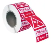 8 Rolls ; 500 Labels 3x5 (3" x 5") Pre-Printed Fragile GLASS This Way up Labels