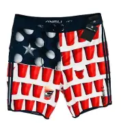 NEW O’NEILL Board Shorts Beer Pong Cup American Flag Surface Men’s Sz 30