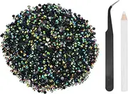 uxcell 5000pcs Flatback Rhinestones Resin, SS12 3mm Resin Rhinestones Bulk Round Shine Gems with Pickup Tools for DIY Nail Art Tumblers Mugs Clothes, Black AB