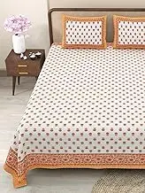 Marusthali cotton sanganeri bedsheet, jaipuri bedcover indian block print bedspread cotton bed sheets for king size bed printed bedsheets 180 tc soft bed sheet 90 x 108 inches (Orange)