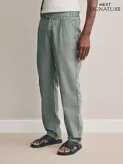 Light Blue Grey Signature Soft Touch Trousers With Linen (AL4196) | $82