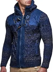 [Leif Nelson] LN20525 Men's Knit Zip-up Jacket With Geometric Patterns and Leather Accents