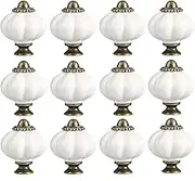 12 Pack White Pumpkin Knobs, Vintage Ceramic Cabinet Knobs, Dresser Knobs, Drawer Knobs, Door Knobs, Drawer Pulls Dresser Handles for Closet Drawer Cupboard Cabinet and Home Project (White)