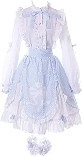 Kawaii-Story MN-114 Love Nikki White Blue Lolita Blouse Bow Ruffle Skirt 5-Piece Costume Manga Anime Cosplay (XL)