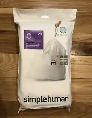 Code U 20 Ct SIMPLEHUMAN Custom Fit Trash Bags Can Liners Refill Size White Pack