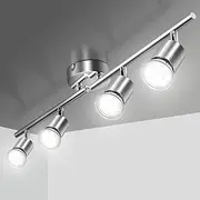 Depuley LED Track Light, Track Lighting Fixtures Ceiling, Flexibly Adjustable Nickel Spot Light Fixtture, LED 4 Lights Track Lighting Kit for Kitchen, Living Room, Bedroom, Hallway GU10 Bulbs Included