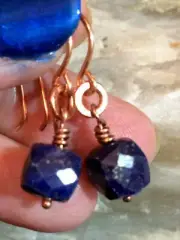 Natural Lapis Lazuli Faceted Cube Solid Copper Earrings Sundance Artisan