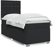 vidaXL Black King Single Faux Leather Box Spring Bed with Mattress & LED Lights - Adjustable Headboard & Mattress Topper Included for Bedroom Relaxation