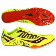 Mens Saucony Spitfire Running Spikes - Fluro Yellow Orange Black Shoes 12.5