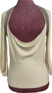 Roberta Scarpa Women's Sweater Beige Beaded Size 12 Retail $150